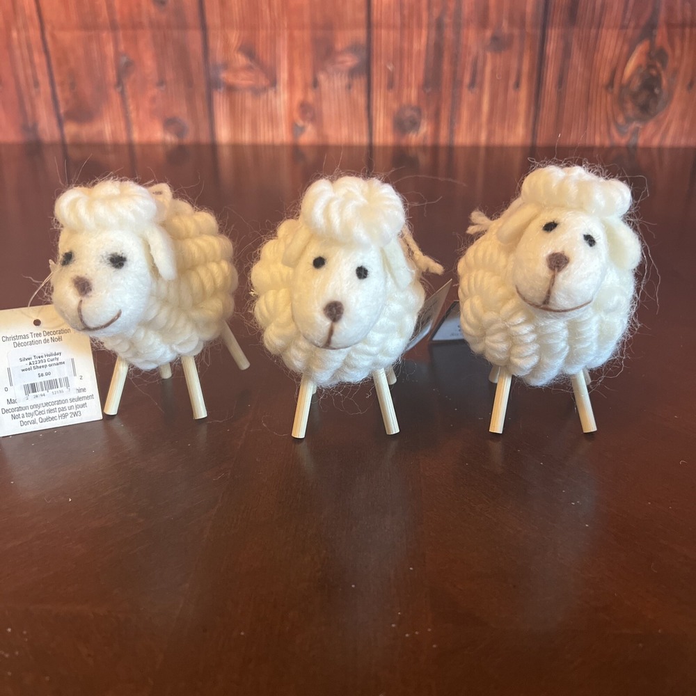 Christmas Curly Wool 3 Sheeps Ornament Tree Hangs Decorations Silver Tree